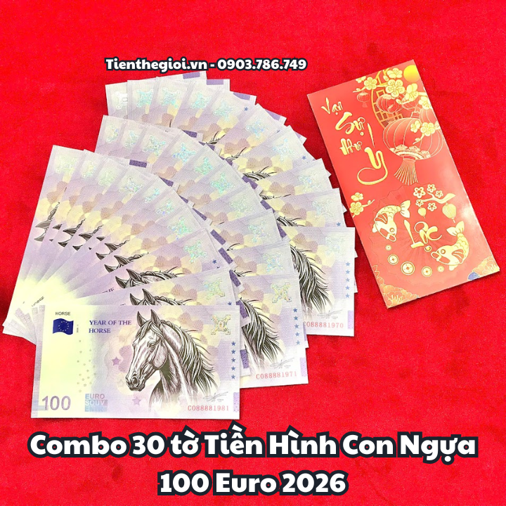 Combo 30 tờ Tiền Lì Xì 100 Euro Hình Con Ngựa 2026